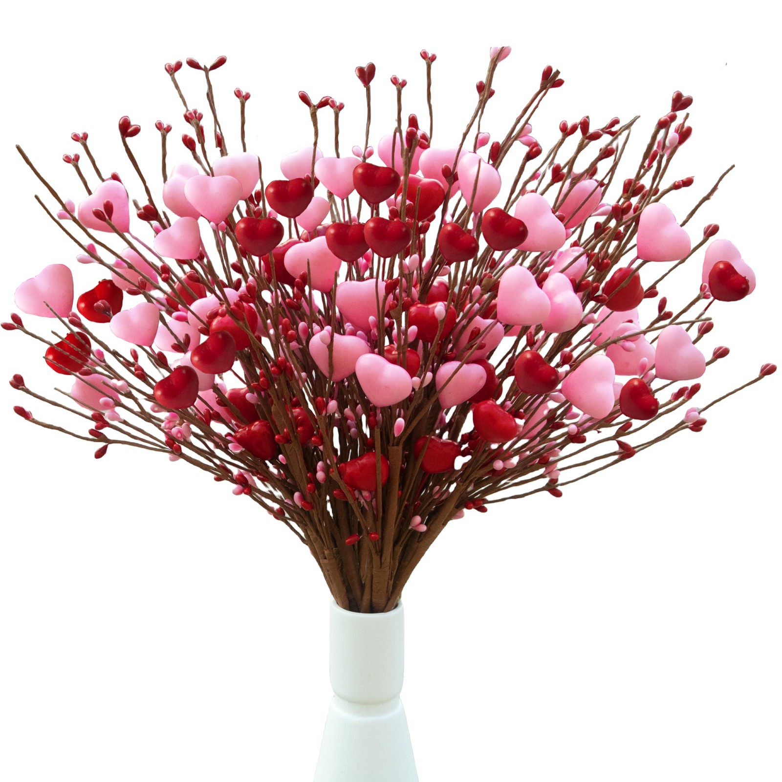 12 PCS 17.7 Inch Artificial Pink Heart Shaped Berry Branches Valentines Picks