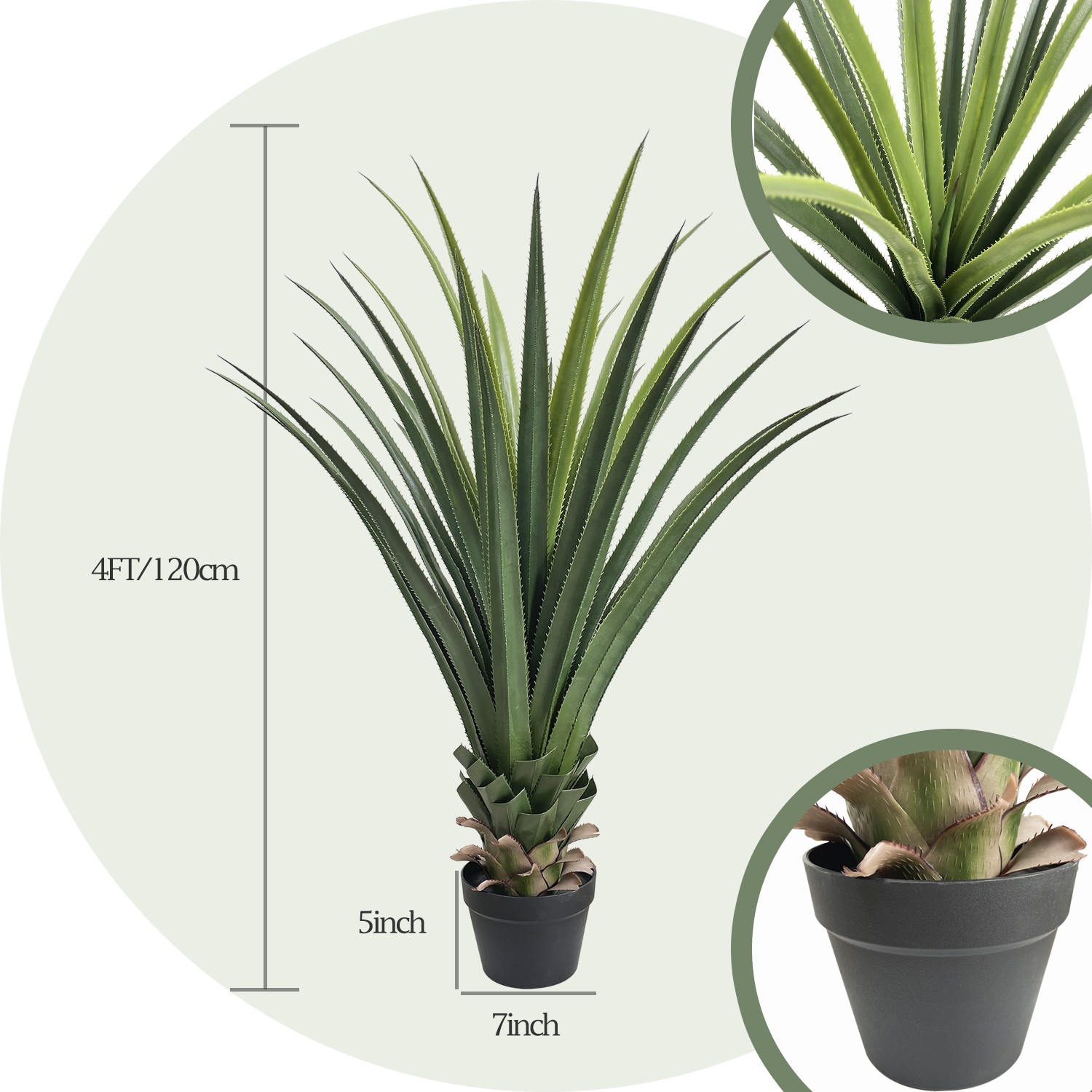 2 Pcs 120 cm Artificial Agave Plant Lifelike Potted Evergreen Greenery for house