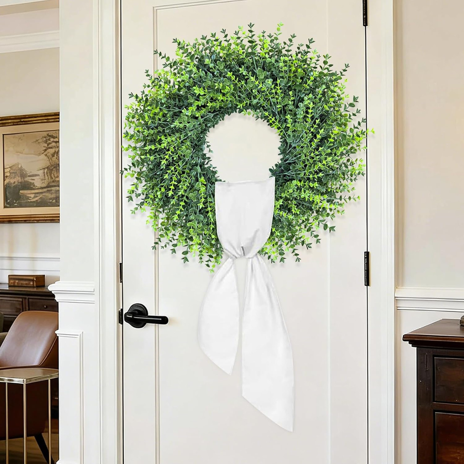 28 Inch Large Boxwoods Door Wreath for Front Door Spring Summer Fall Winter All