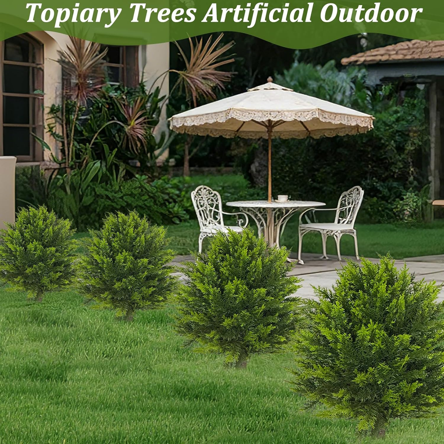 24” Artificial Cypress Topiary Ball Set of 2 – UV Resistant Faux Plants