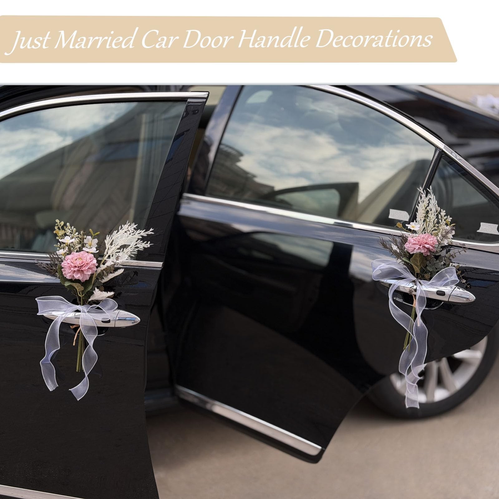 White Rose Wedding Car Decorations – Romantic Just Married Floral Accent for …