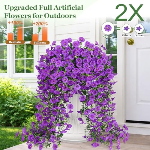 Artificial Flowers for Outdoors, Fake Hanging Flowers for 2 Pack Purple