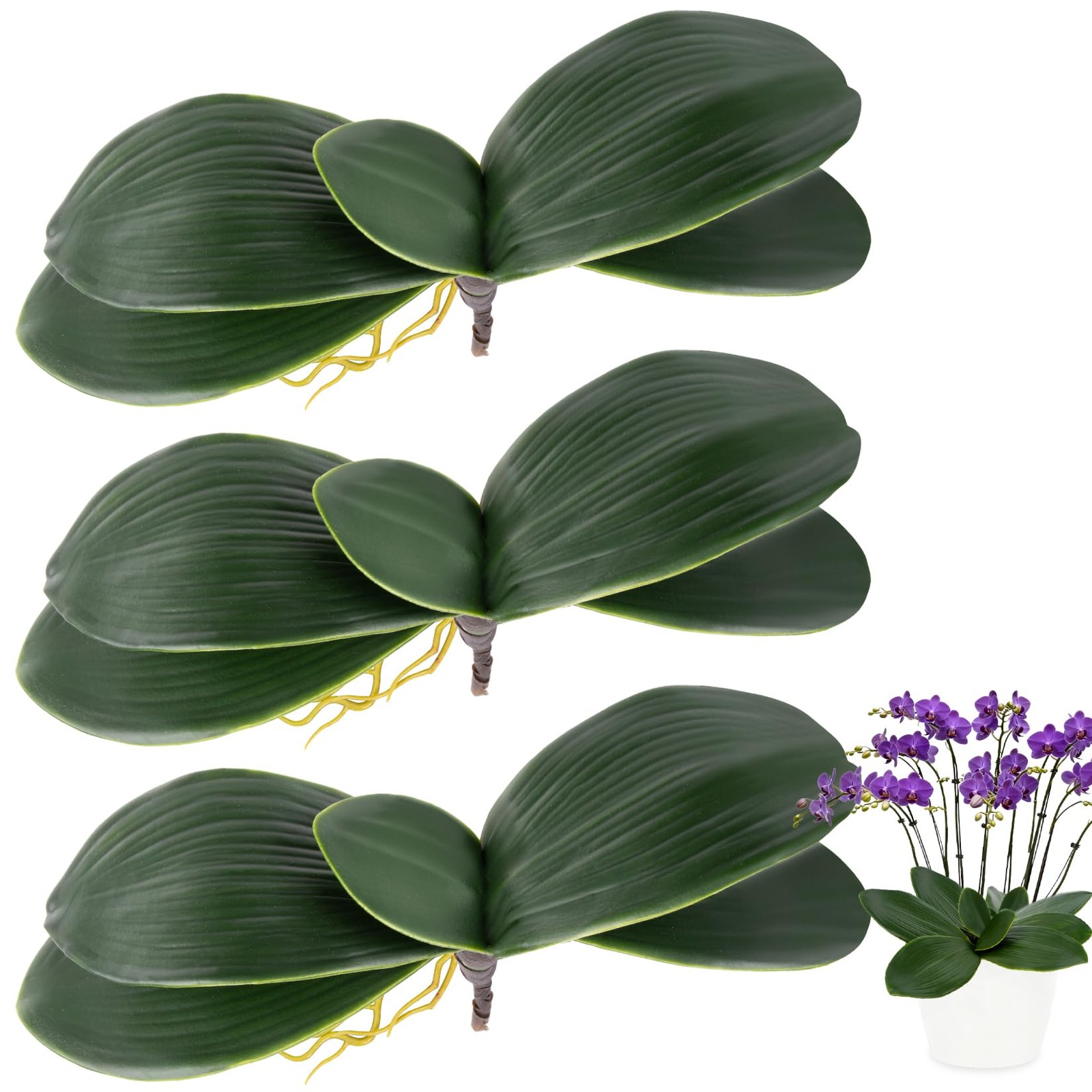 RAINFLOW 3PCS Artificial Orchid Leaves Lifelike Fake Phalaenopsis (72 chars)