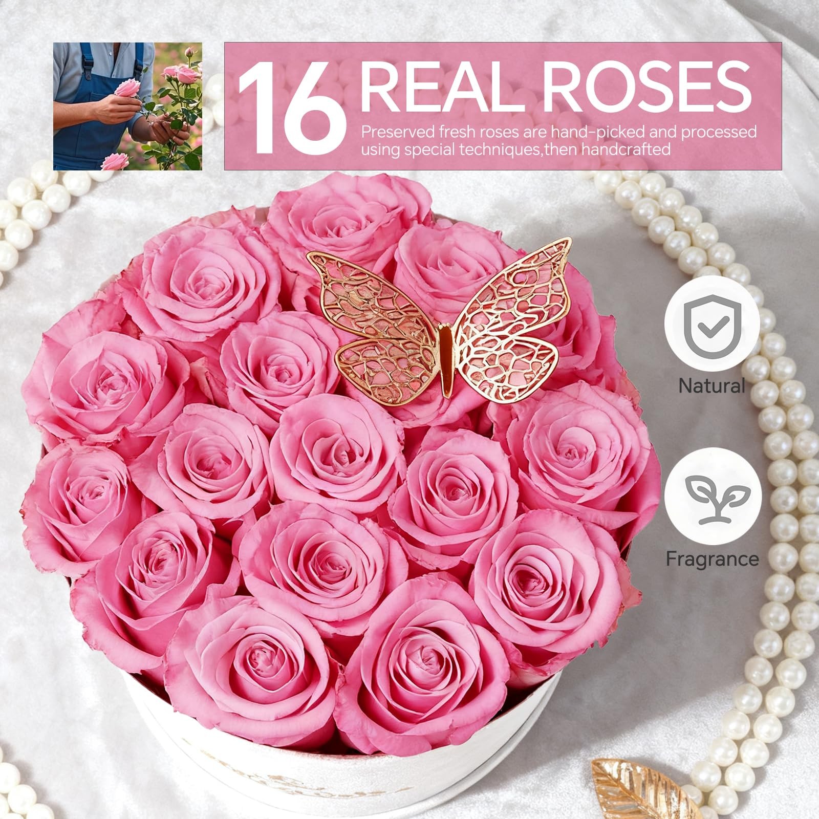 16 Preserved Roses In A Box Preserved Flowers Gifts For Women Sweet Pink