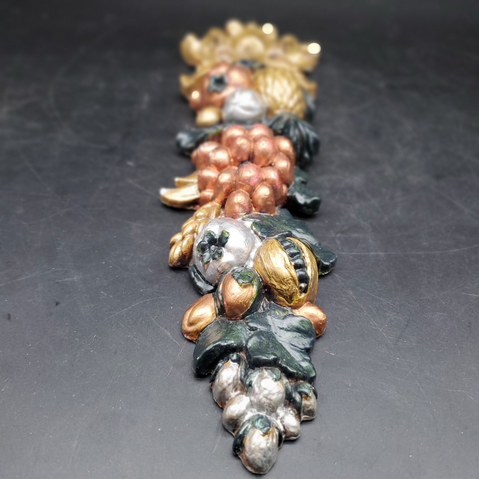 Vintage Italian Style Fruit Wall Plaque Toleware Gold Grapes Kitchen Decor