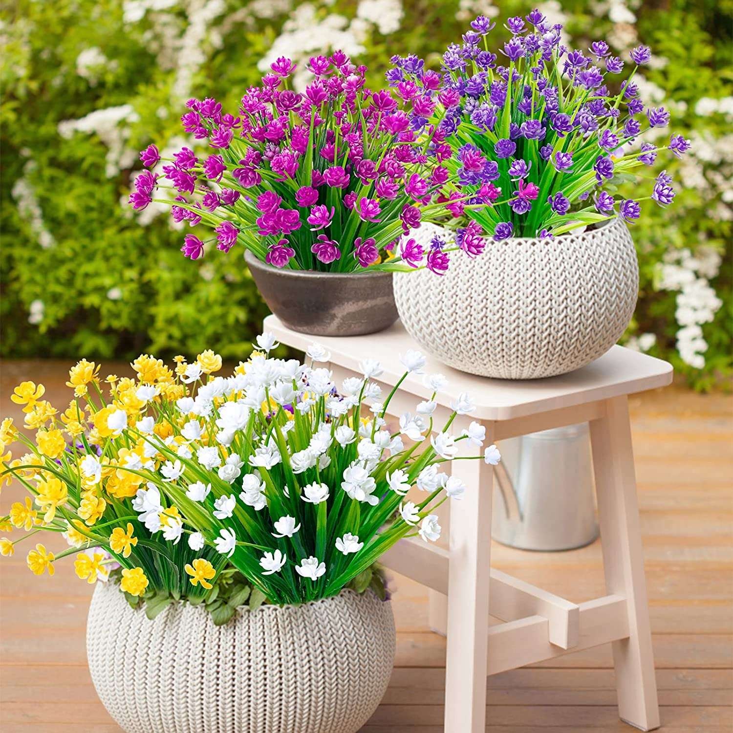 LOT Bundles Artificial Flower for Outdoors UV Resistant Fake Flowers Faux Plant