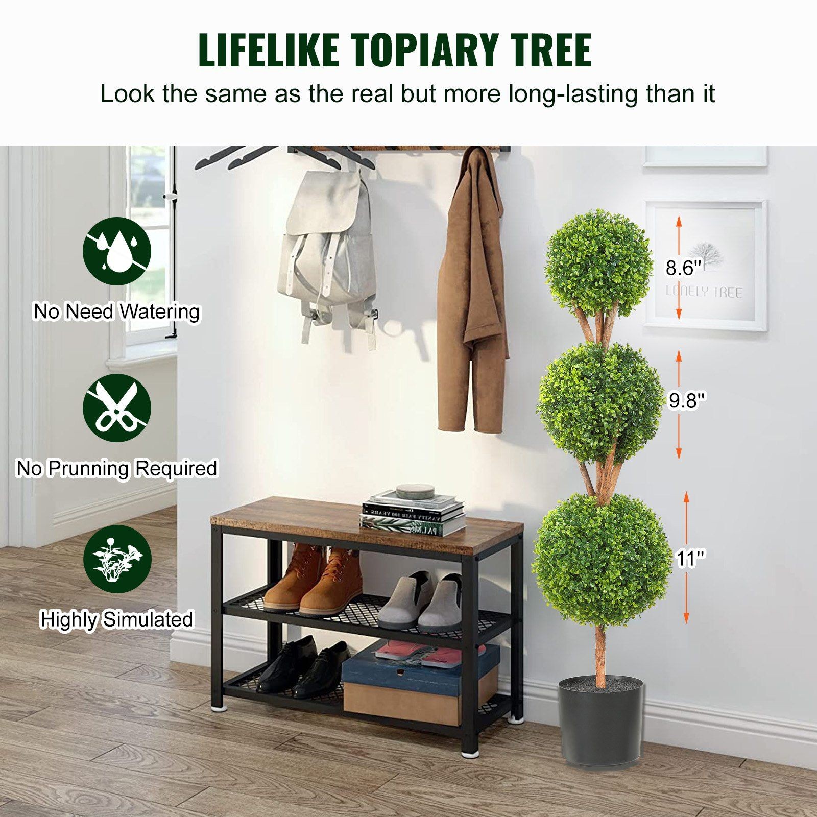 48in PE Boxwood Topiary Trio w/ Realistic 6-Layer Leaves & LED