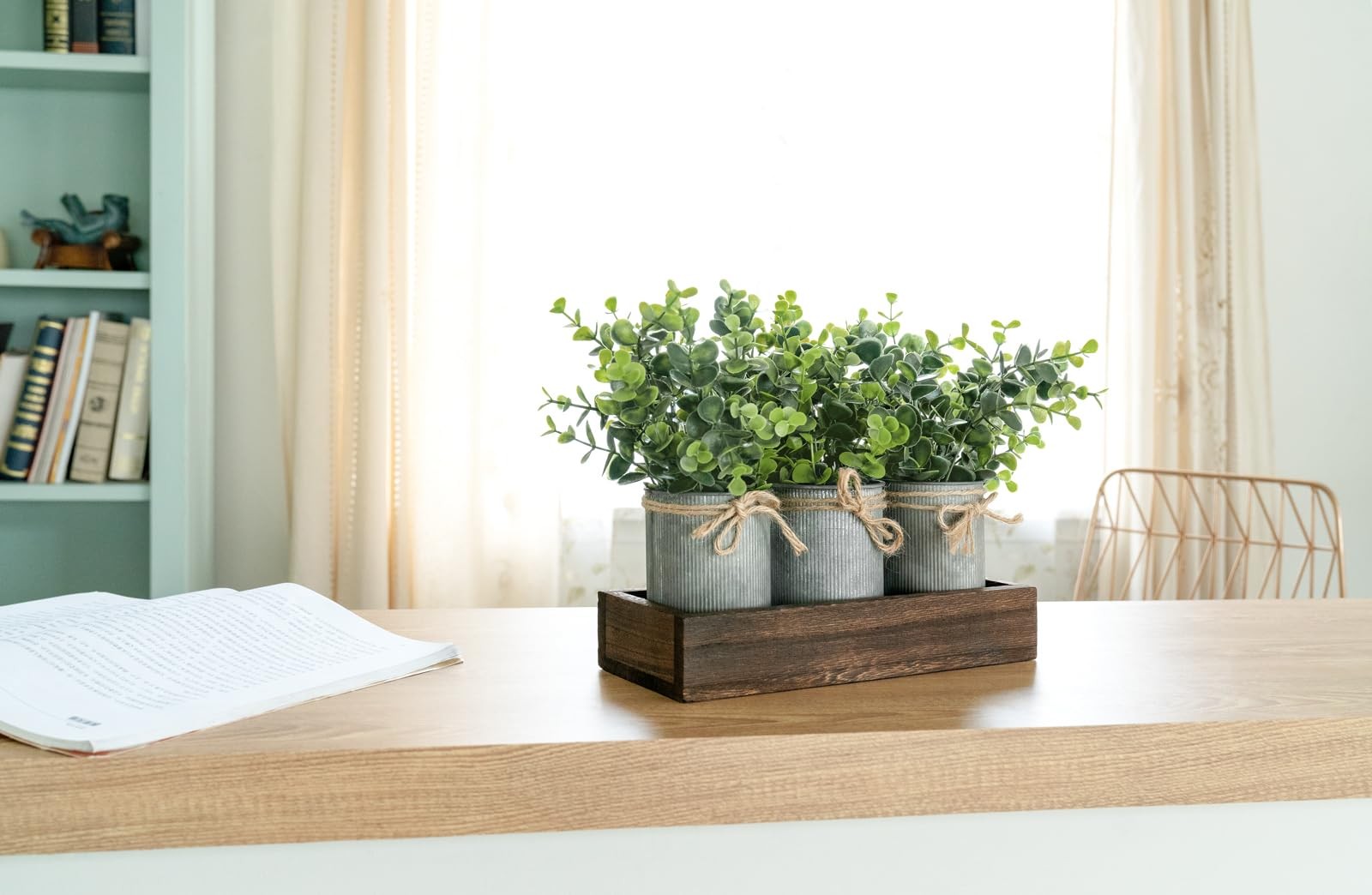 Centerpiece Table Decorations Coffee Table Decor Wood Tray 3 Galvanized Pots …