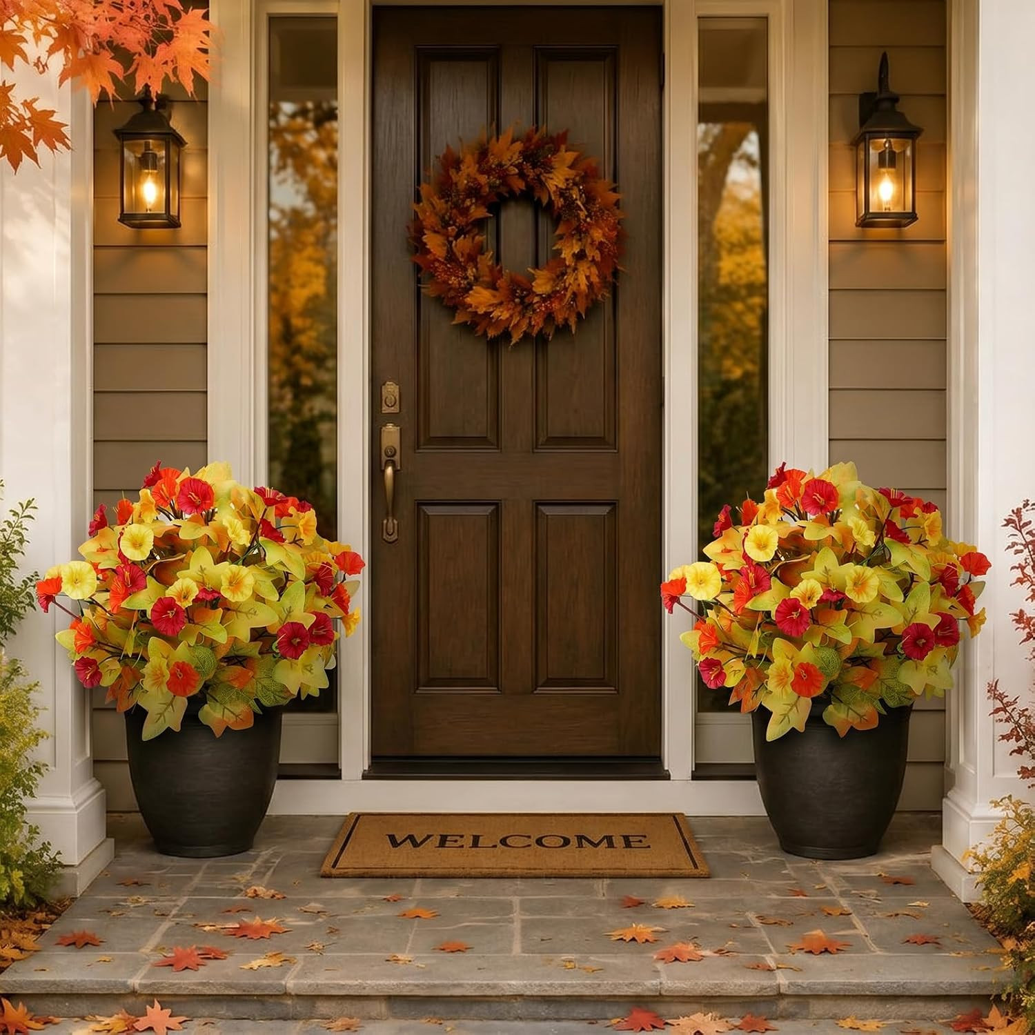 2 Pack 19.7″ UV Resistant Artificial Fall Petunias for Garden Decor