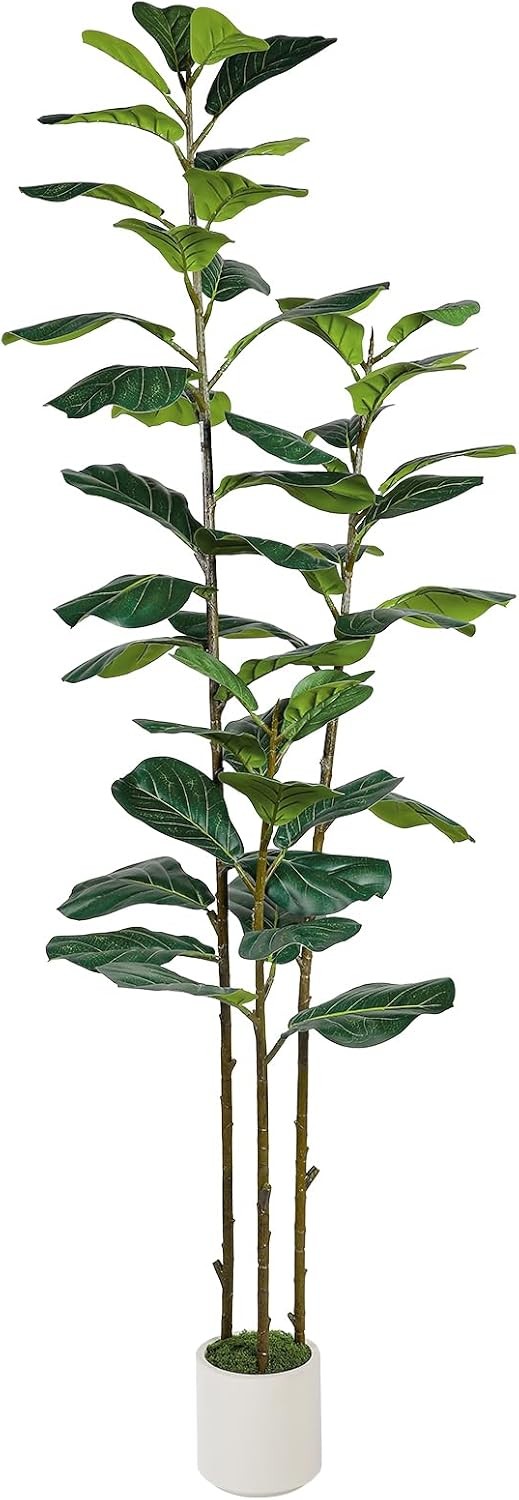 6FT Artificial Fiddle Leaf Fig Tree with White Planter Pot, 6 feet Tall Fake