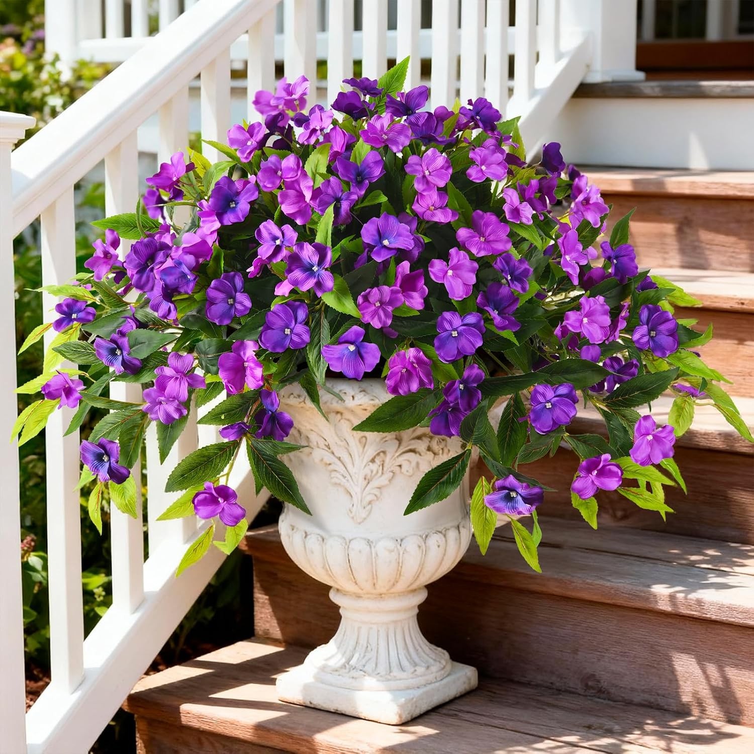 2 Bundles Artificial Flowers, UV Resistant Faux Silk Outdoor Planter Decor