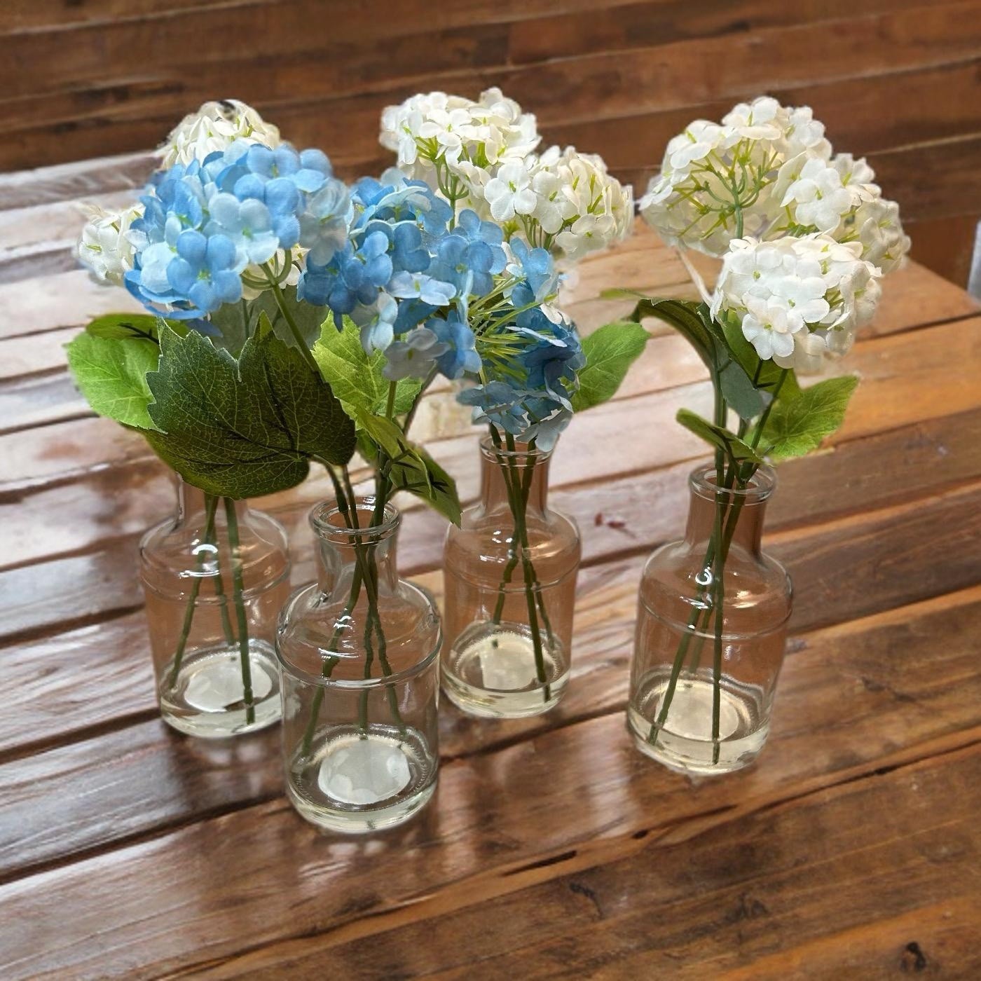 Artificial Hydrangeas Floral Arrangements Glass Bud Vases Botanical Centerpieces