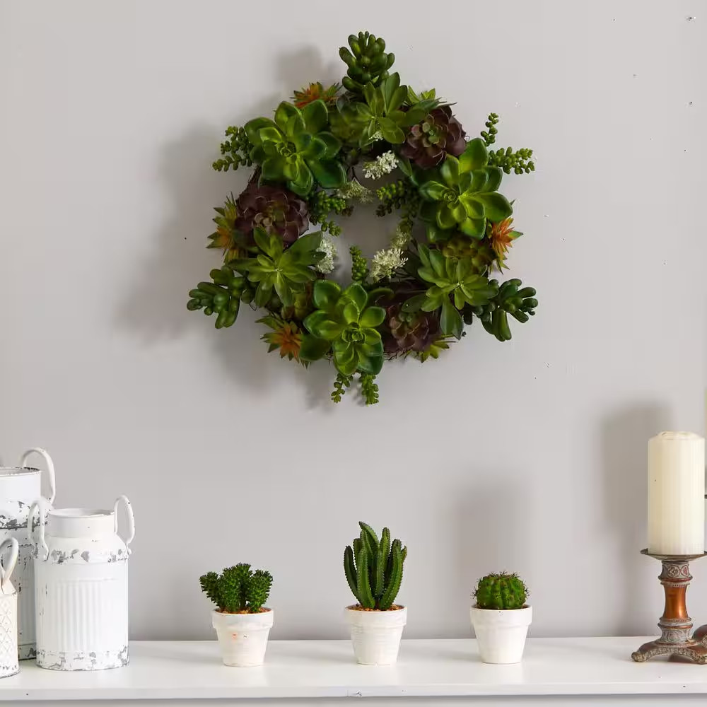 20 In. Artificial H Green Succulent Wreath