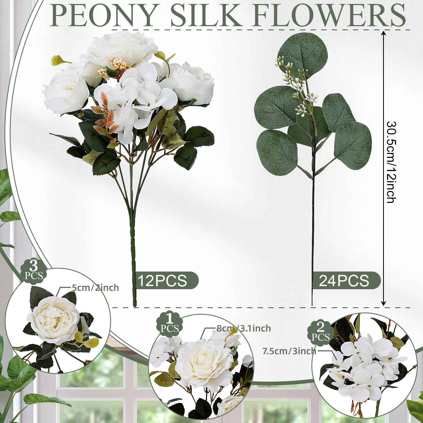 Peony Artificial Flowers, Faux Peonies Hydrangea Eucalyptus Bouquet 12 Packs …