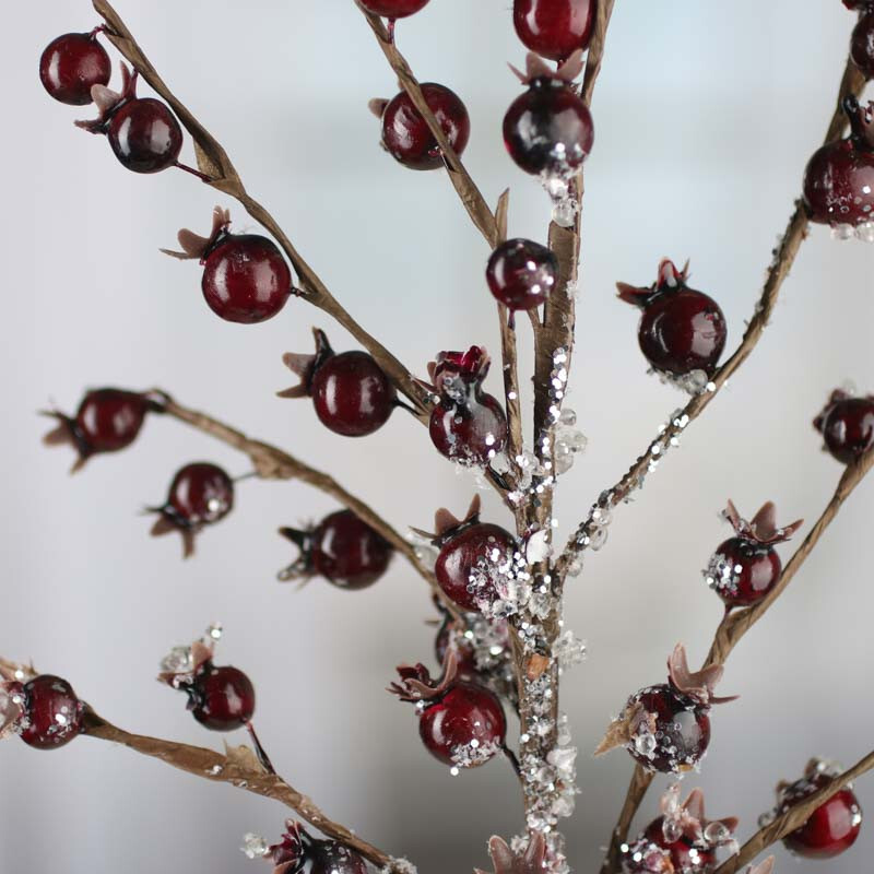 Set of 4 Snowy Artificial Burgundy Berry and Twig 21″ Spray Branches