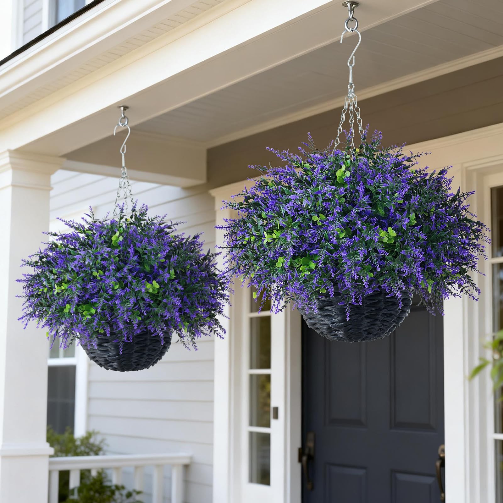 Artificial Eucalyptus & Lavender Hanging Basket (2 Pieces) – Realistic Fake H…