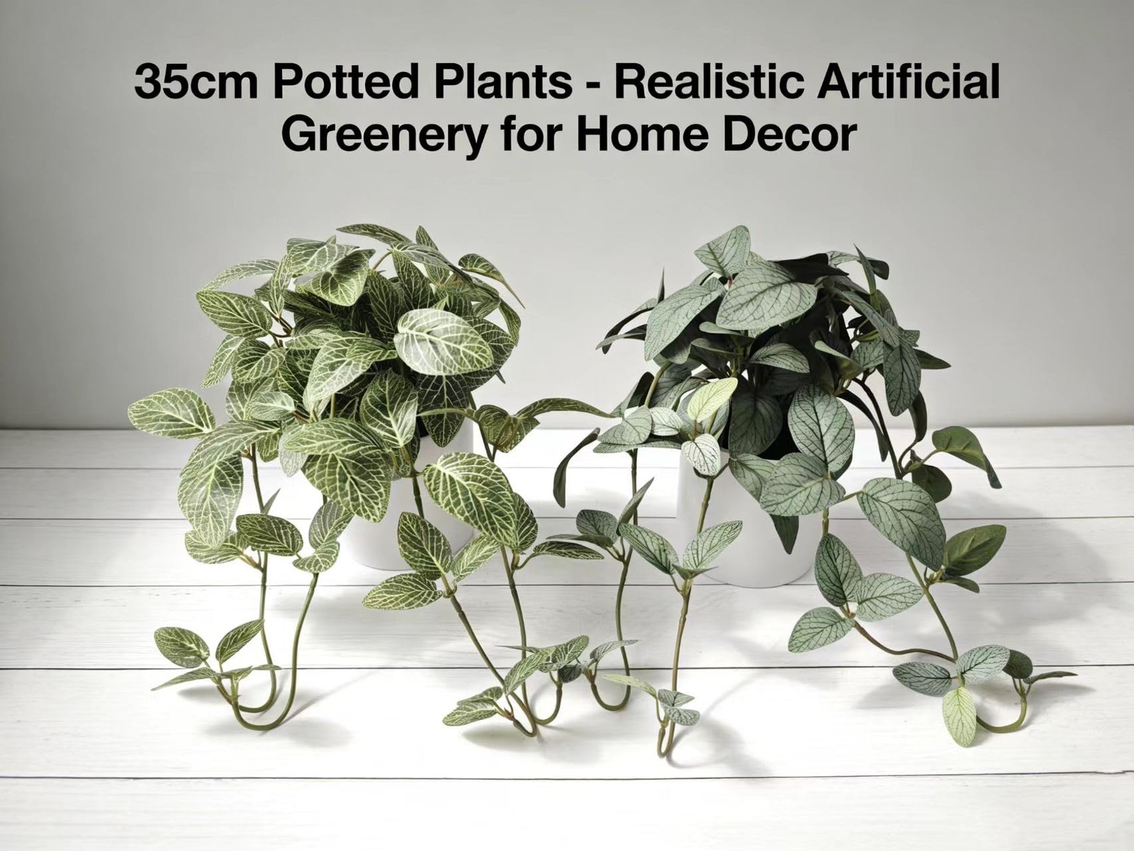 2 PCS Artificial Potted Plants 35cm Realistic Faux Greenery White Pot Decor
