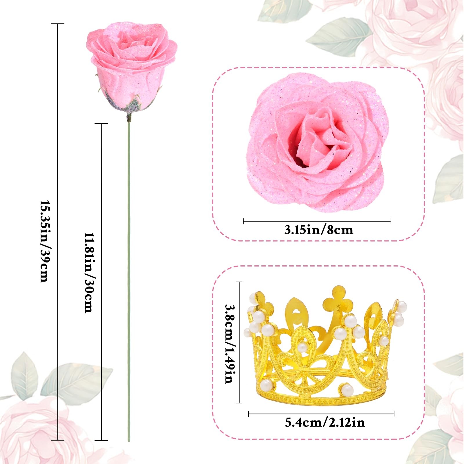 Pink Glitter Roses Bouquet, DIY Fake Flowers Bouquet, Everlasting Shiny Artif…