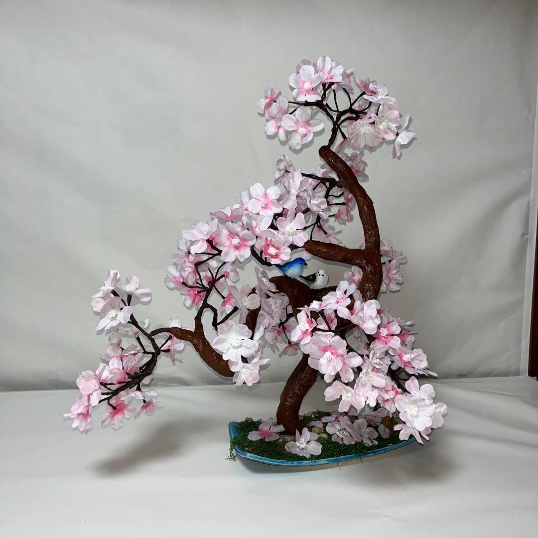 Japanese Cherry Blossom Artificial Flower Bird Ceramic Vase Pink White
