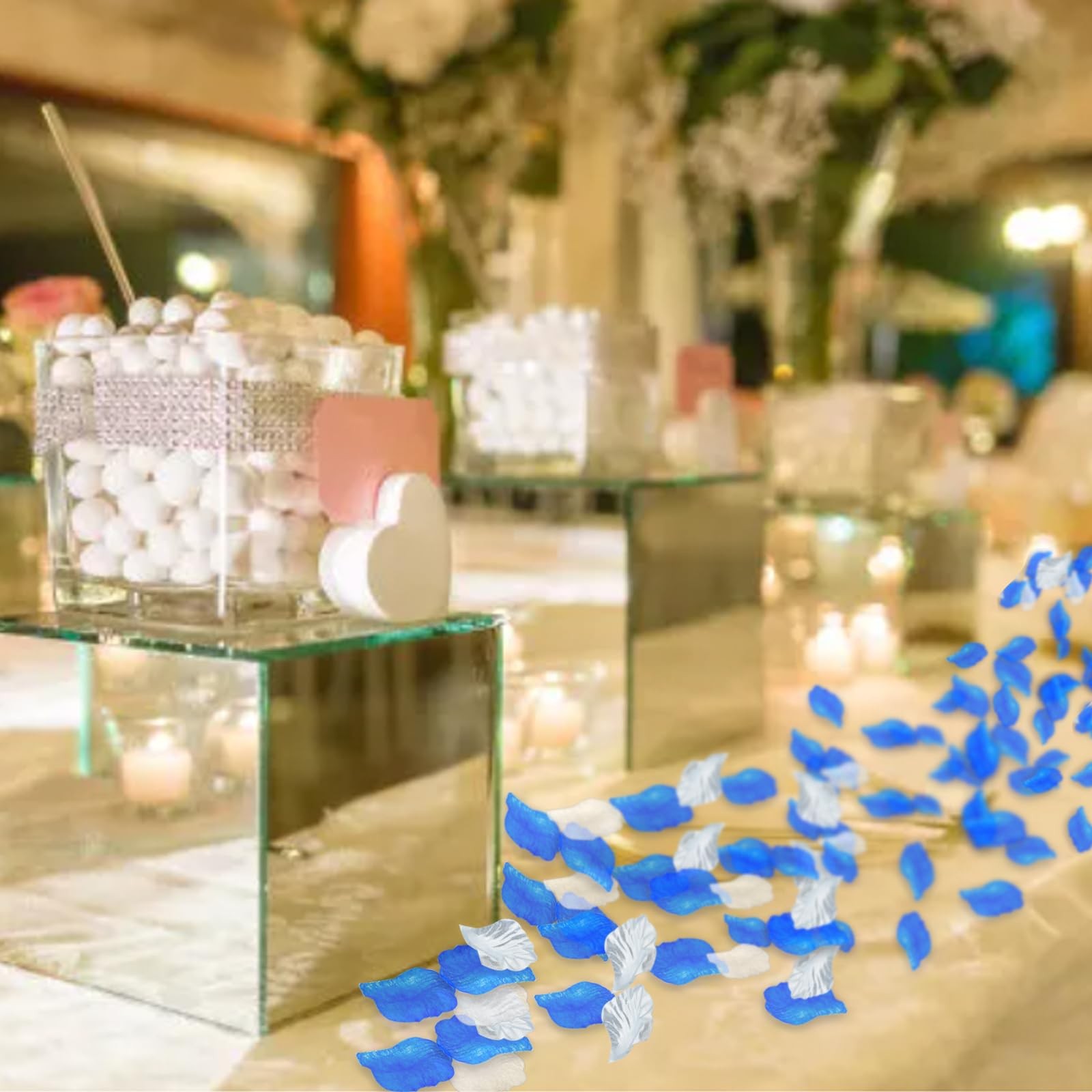 1200 PCS Silk Rose Petals, Blue, White, Silver, Artificial, Wedding Decor