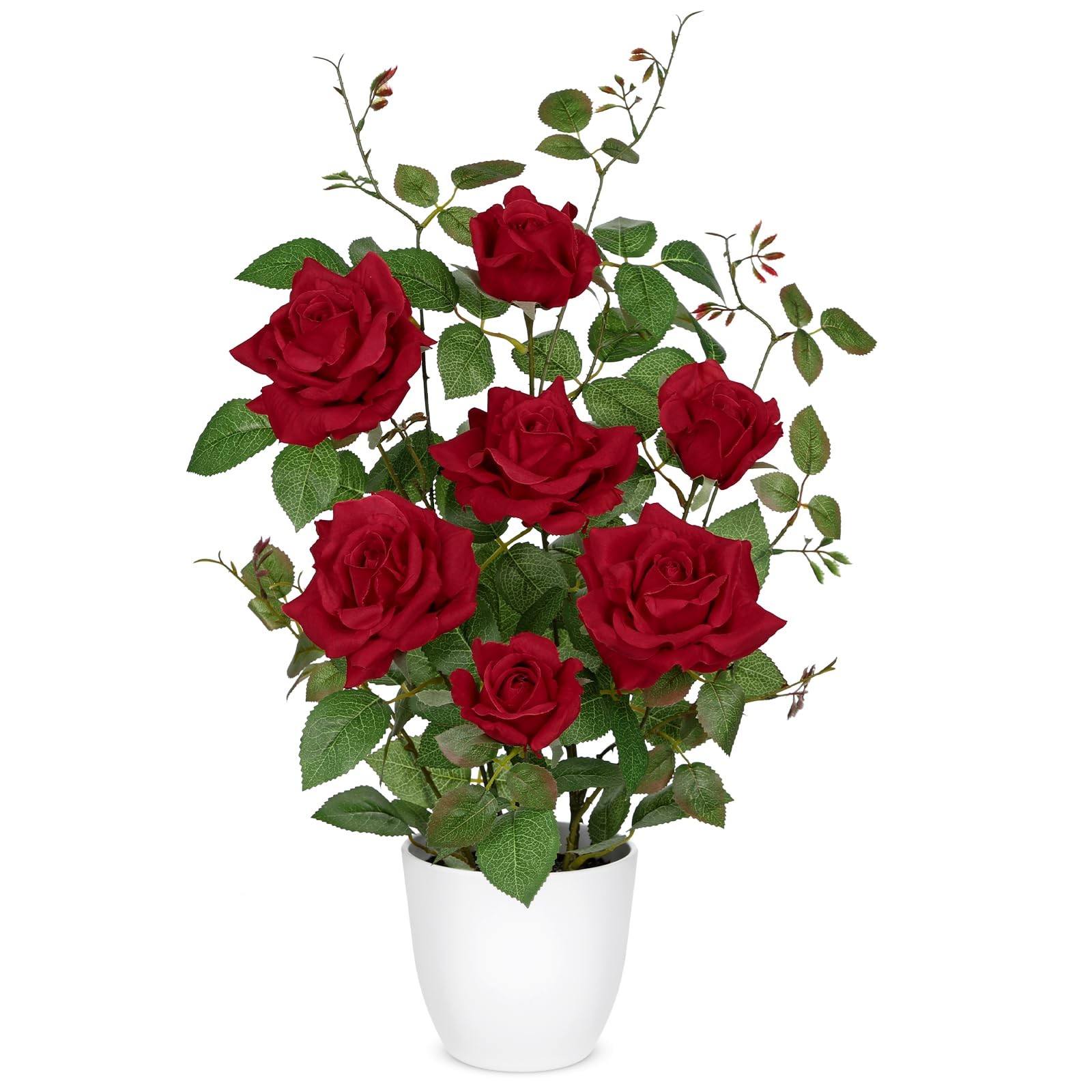 Red Fake Roses Artificial Flowers in Pot 23.6″ Small Roses Tree Indoor Outdoo…