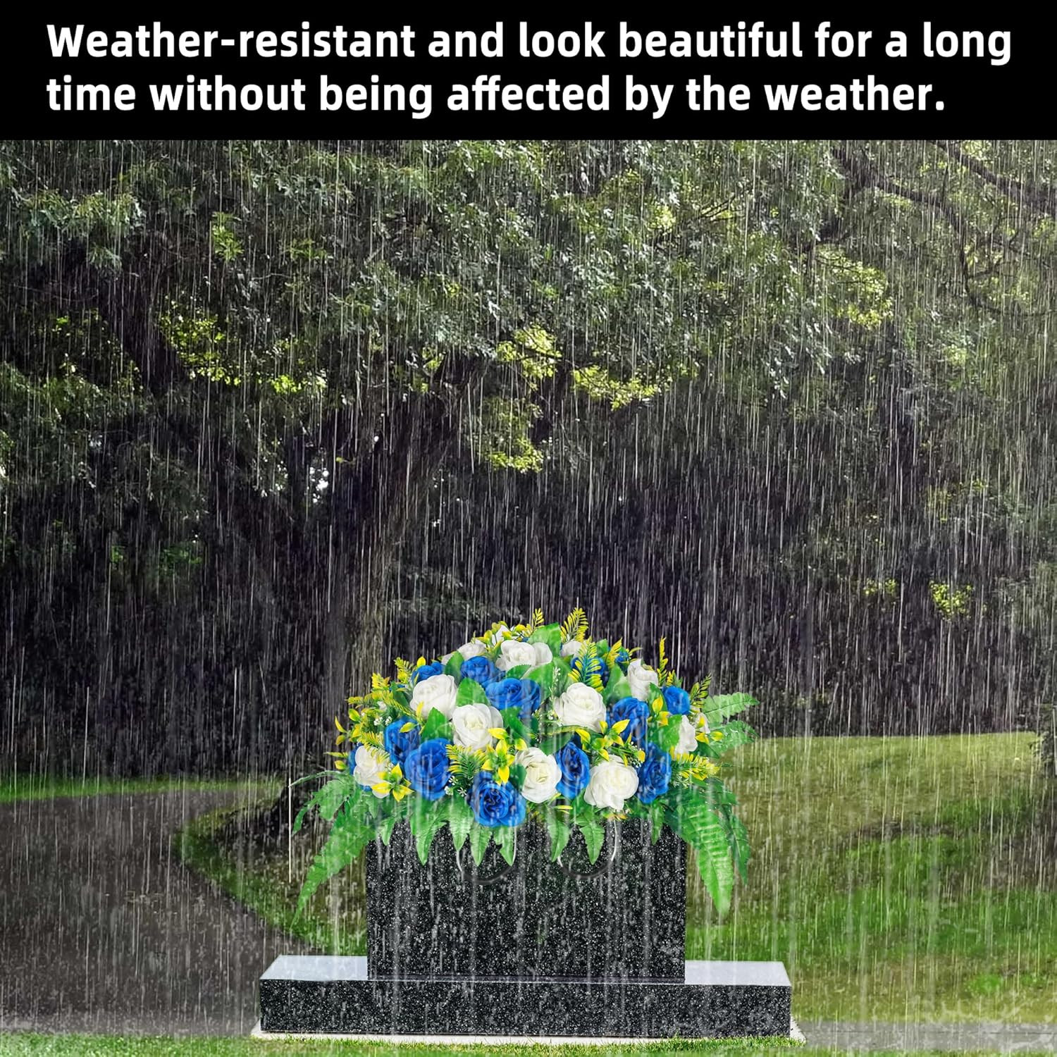 Artificial Cemetery Flowers, Silk Flower Arrangement,Artificial Rose Bouquet Gra