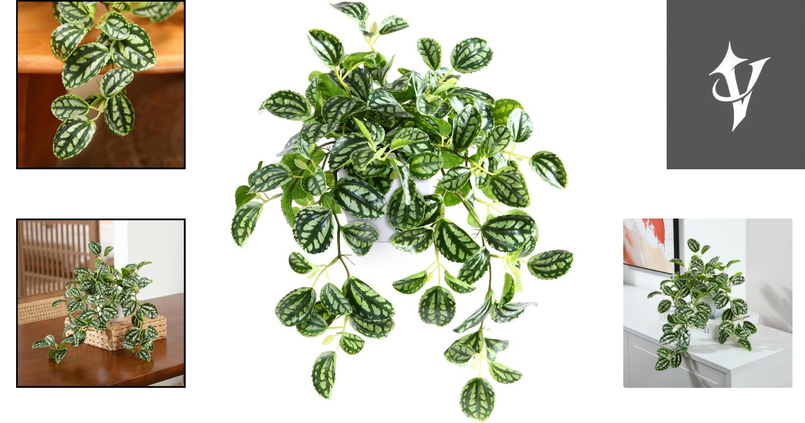 15-Inch Realistic Faux Hanging Plant in Elegant Gold Pot for Indoor & Outdoor