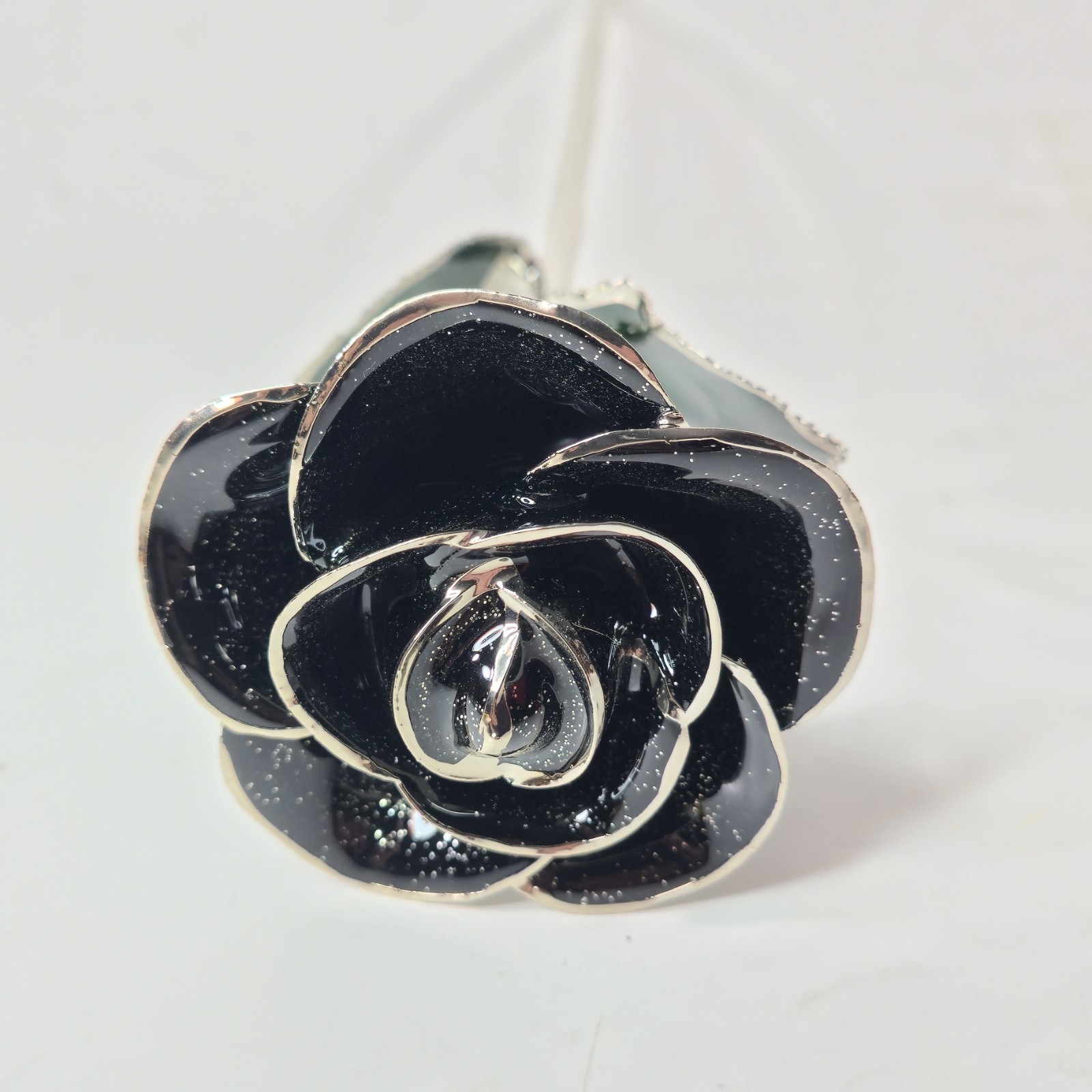 Steven Singer Jeweler Real Rose Preserved Dipped in Platinum Black & Green 12″