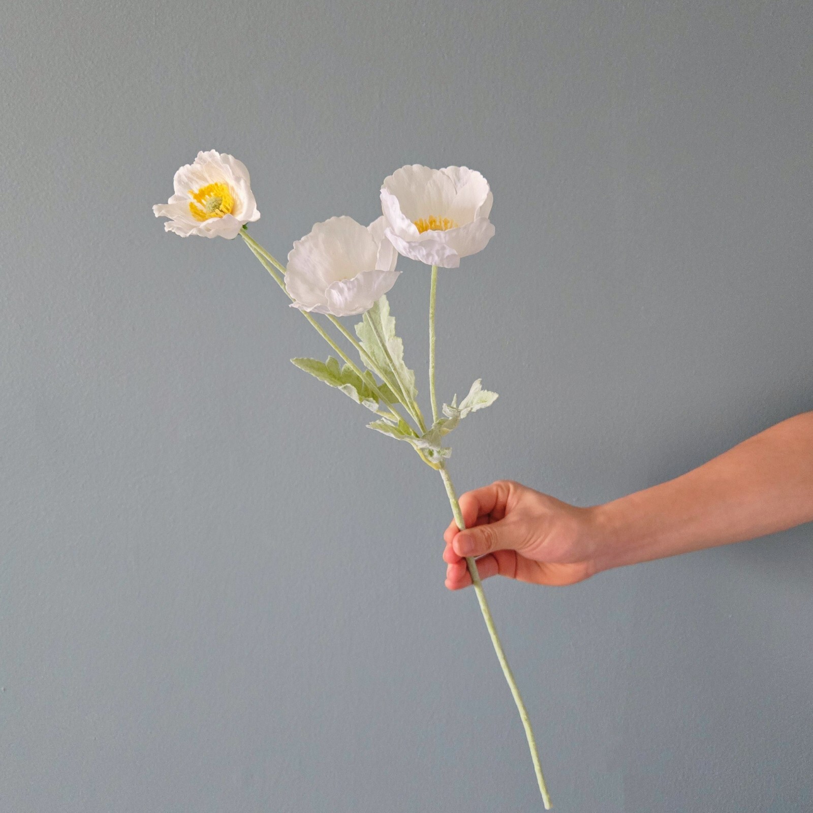 6-Piece Artificial Poppy Bouquet – Realistic silk frost 25.2”pink white
