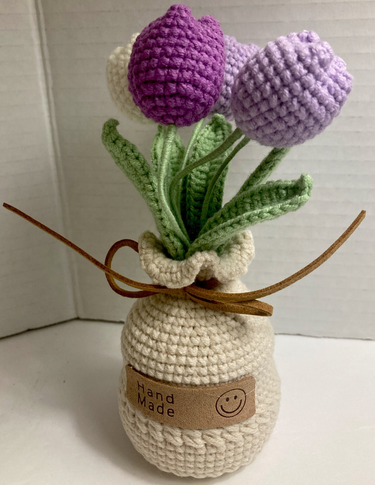 Crochet Woven Tulips with Wool Simulation Plant Crochet Hand-Woven Flowers