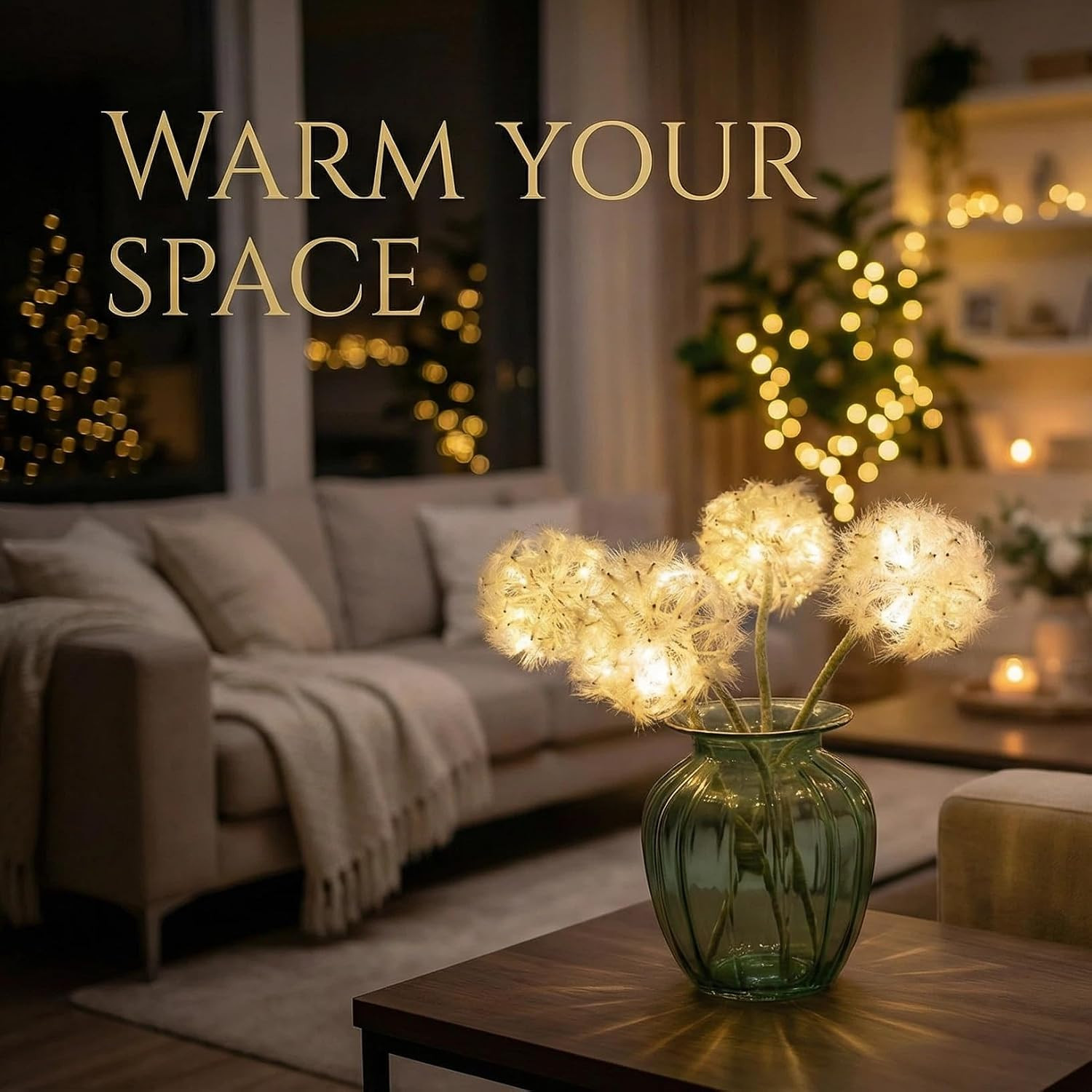 LED Dandelion Flowers with Timer – 4 Pcs Faux Decor for Christmas Home