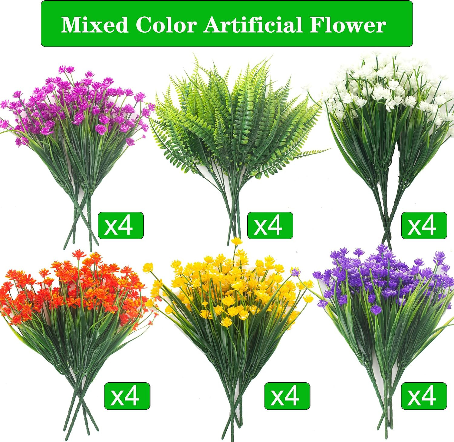 UV Resistant 24 Bundles Boston Fern Fake Plants for Indoor Outdoor Decor