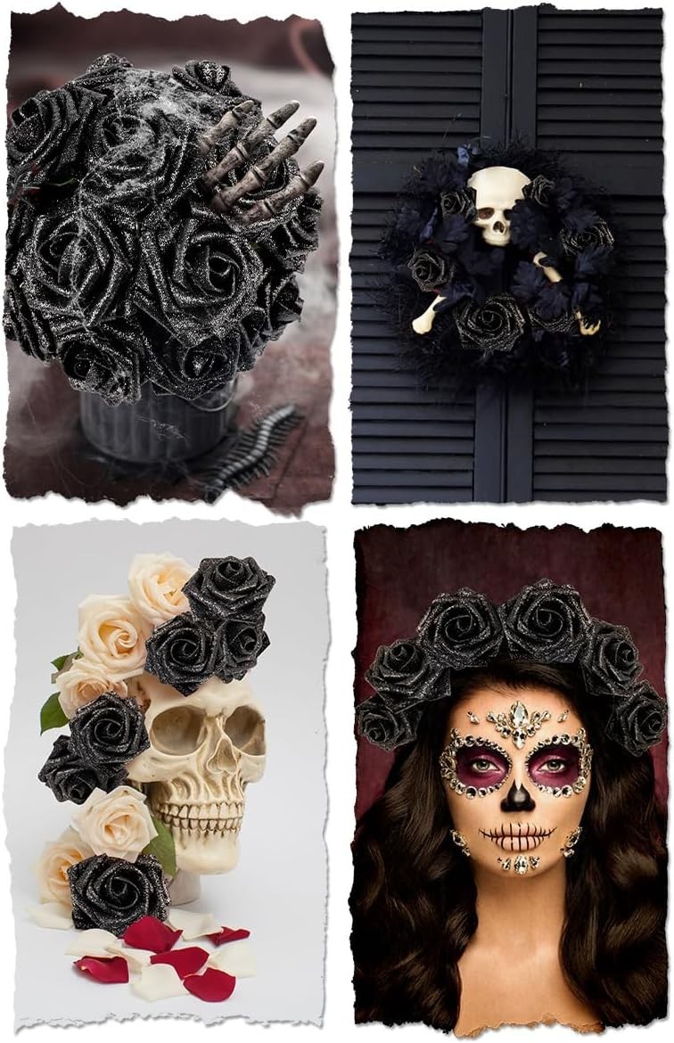 Artificial Flowers Black Glitter Flowers Foam 25pcs Glitter Roses Real Touch …