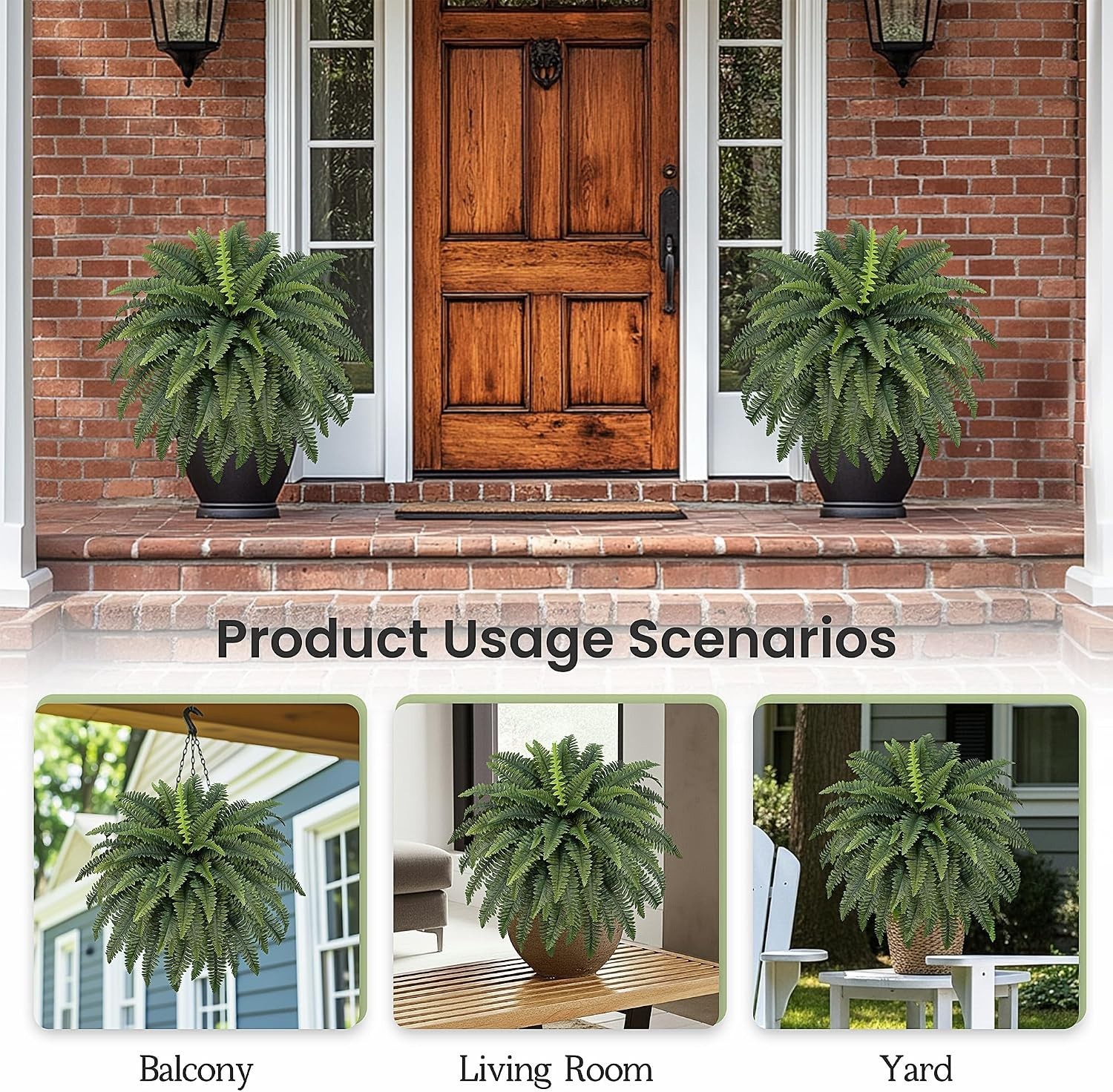 Large Fake Ferns for Outdoors – 65 Dense Fronds (2 Pack)