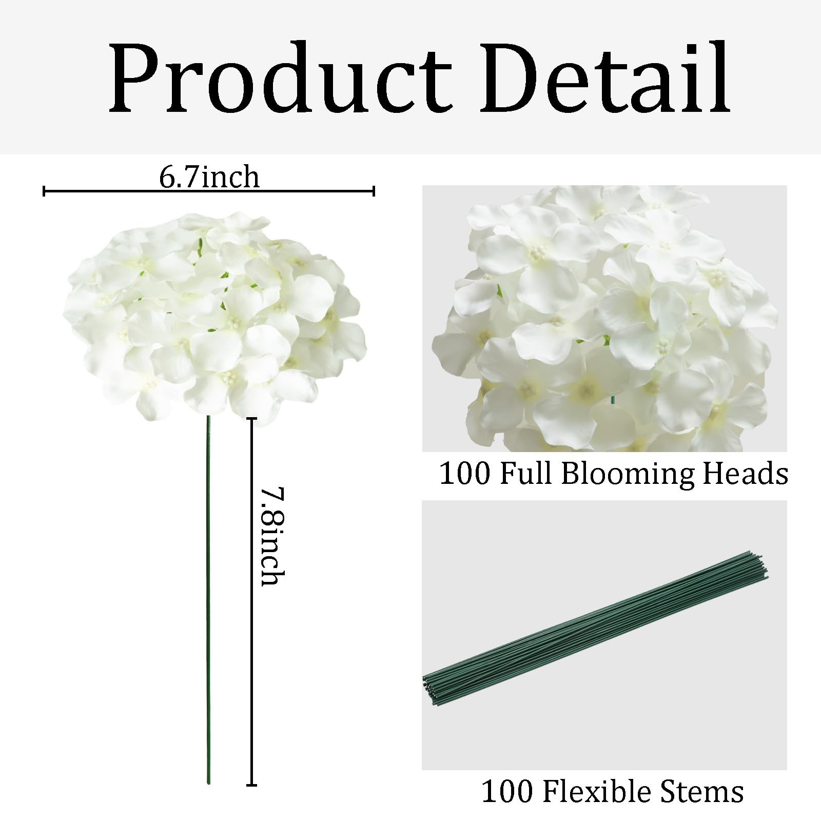 100 Pcs Faux White Hydrangea Artificial Flowers Bulk, Fake Silk Hydrangea Flo…