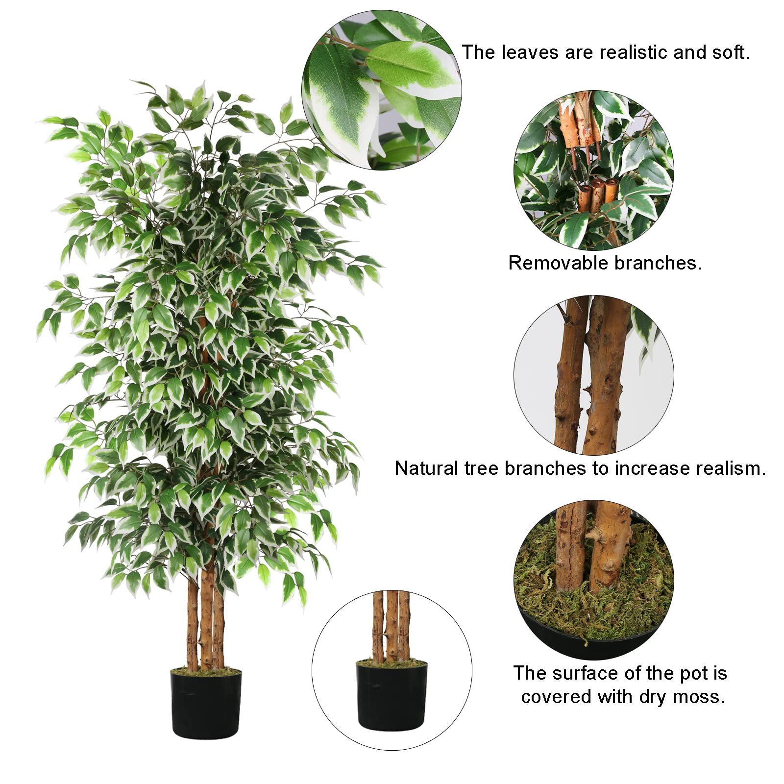 6ft Ficus Artificial Tree, Tall Faux Trees Indoor with Natural Trunk and Fake…
