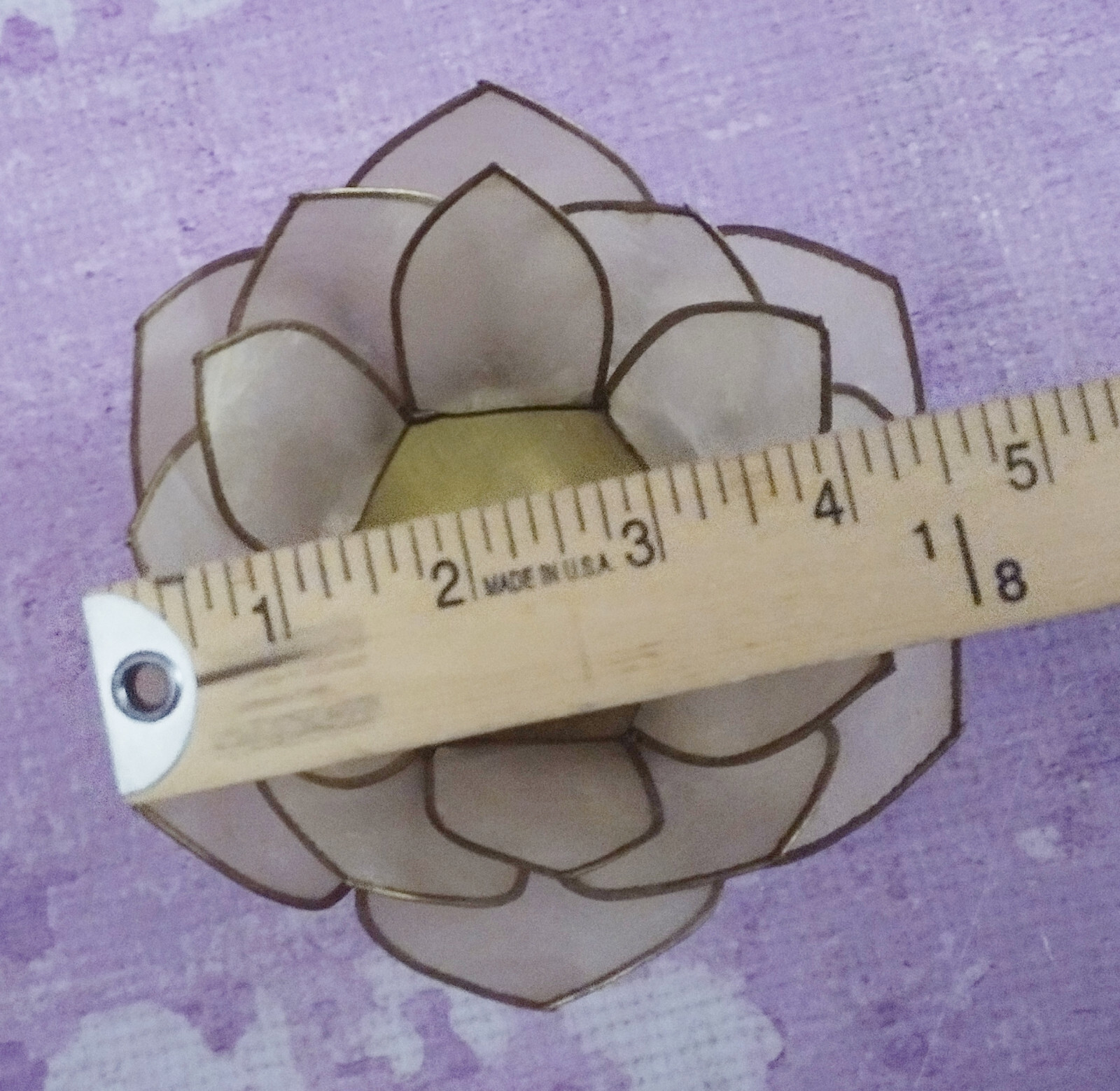 Capiz Shell Candle Holder Brass Accent Vintage Flower Votive Tealight Pillar MCM
