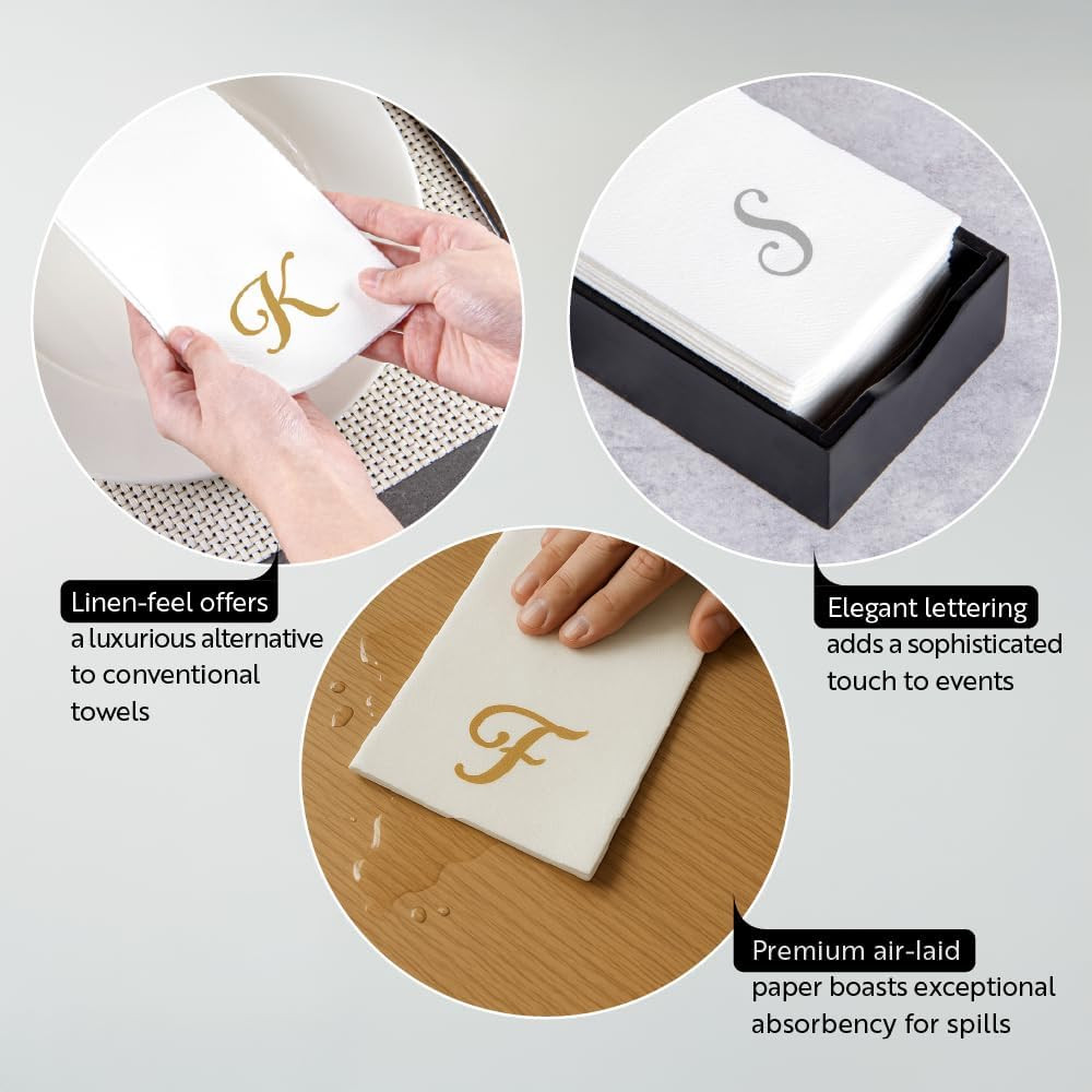 Luxenap 15.8 X 7.9 Inch Linen-Feel Guest Towels, 50 Lettered Hand Towels – Gold