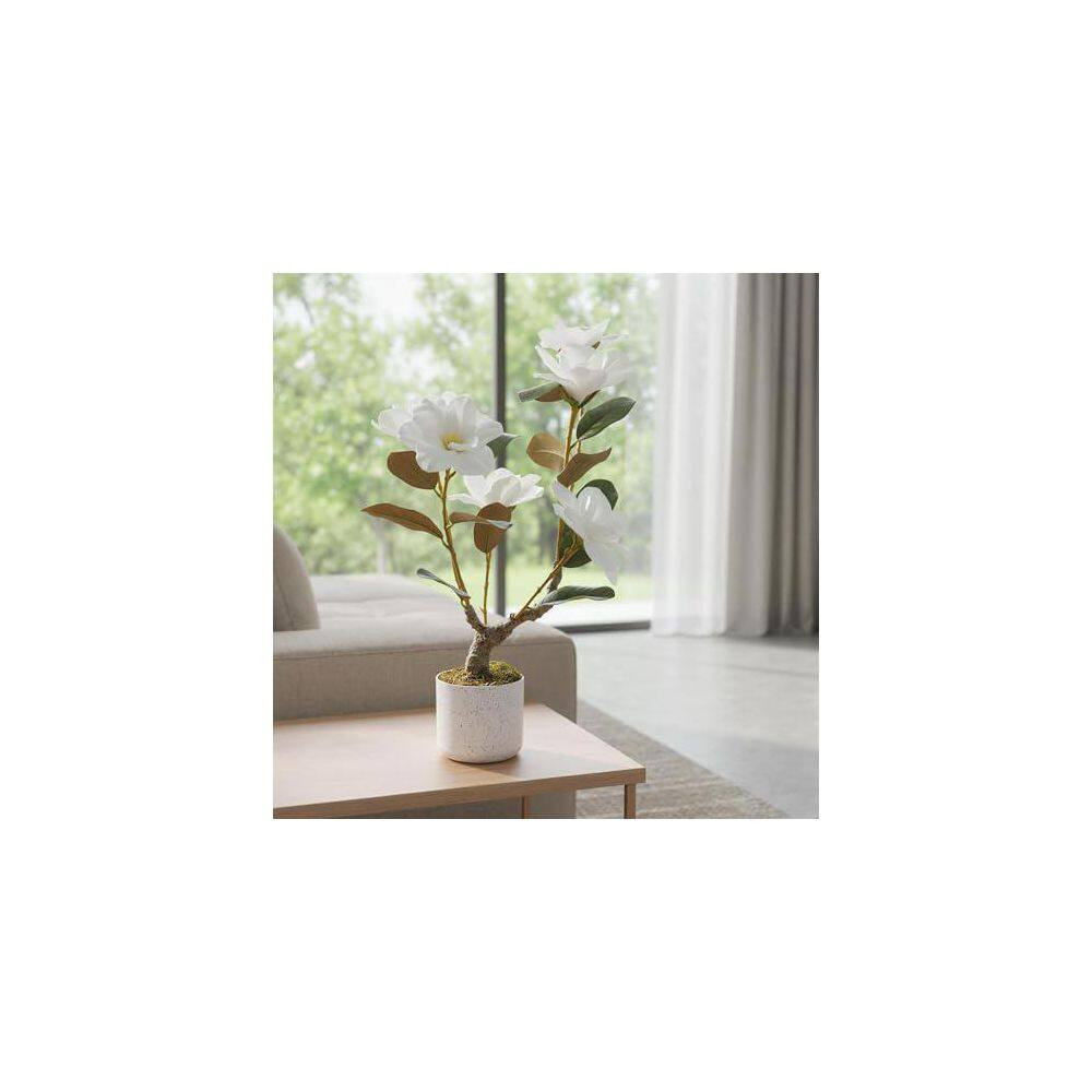 23.6 In. 2-Pack Artificial Magnolia and Orchid Plants,Realistic White Faux Flowe