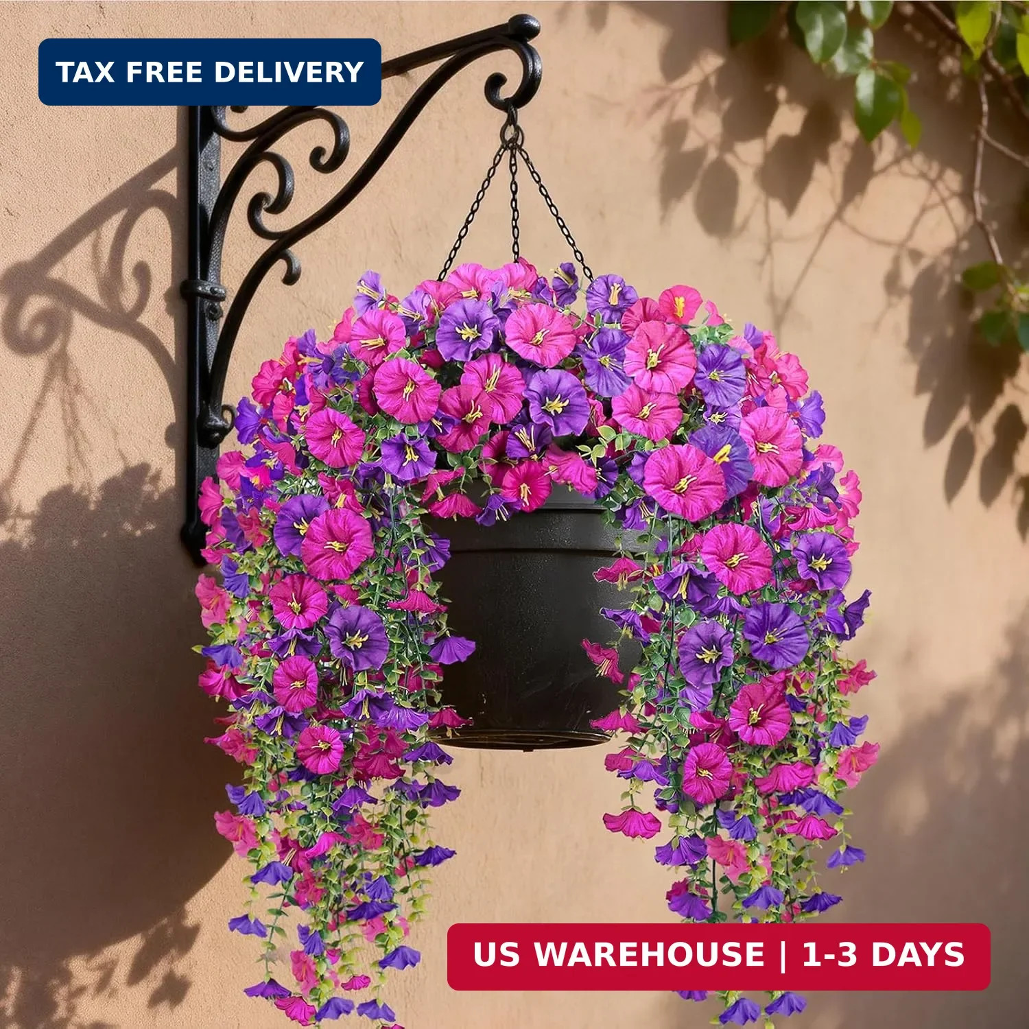 Artificial Hanging Flowers for Outdoors, 2 PCS 300 Blooms UV Resistant Morning G
