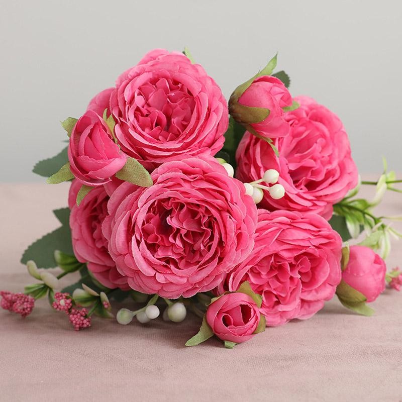 1pcs/30cm Rose Pink Silk Bouquet Peony Artificial Flower Wedding Home Decoration