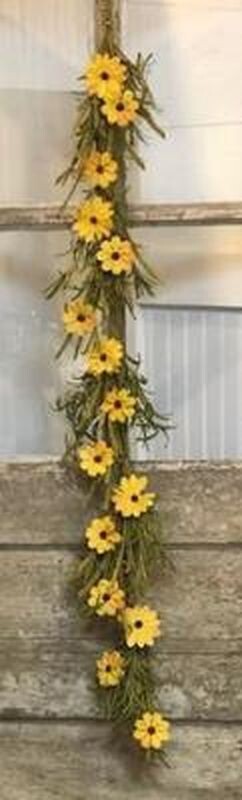 New Primitive RUSTIC GRASS YELLOW DAISY GARLAND Swag Vine 48″