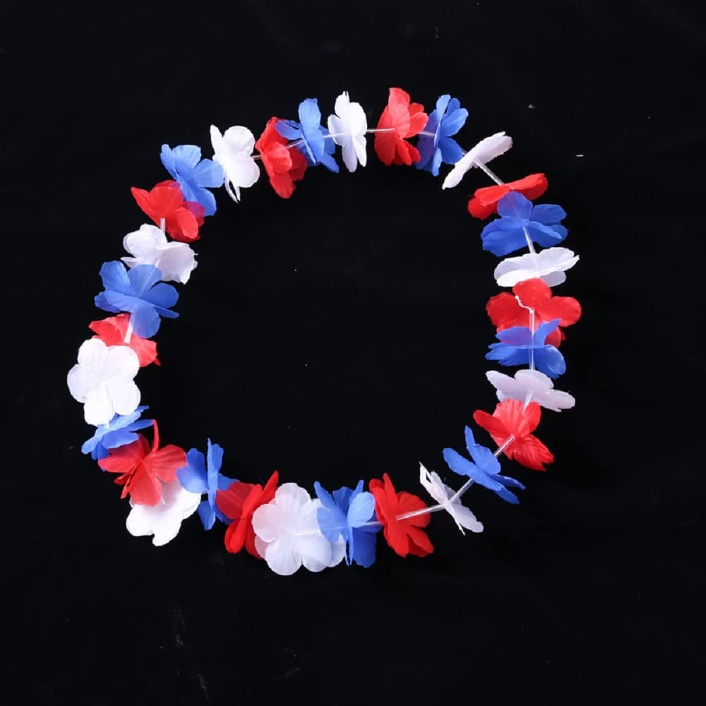 Red White Blue Flower Leis 4th of July Decorations Leis Memorial Day Party Fa…