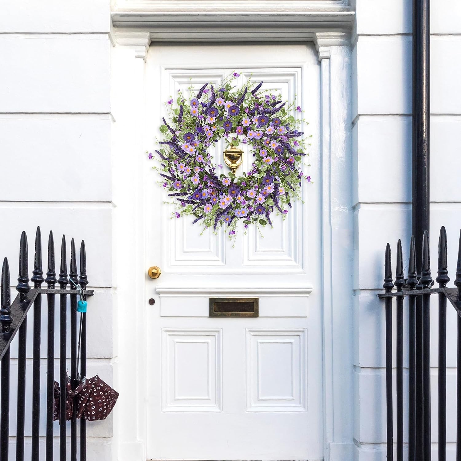 Elegant 24-Inch Purple Daisy Wreath for Front Door Decor – Handmade Silk Floral