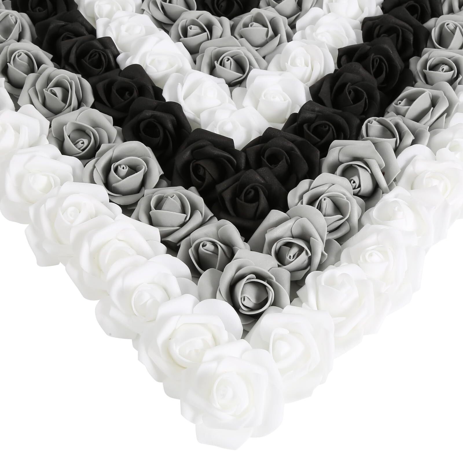 Black White Gray Foam Roses 200PCS 1.97in Artificial Flowers DIY Craft