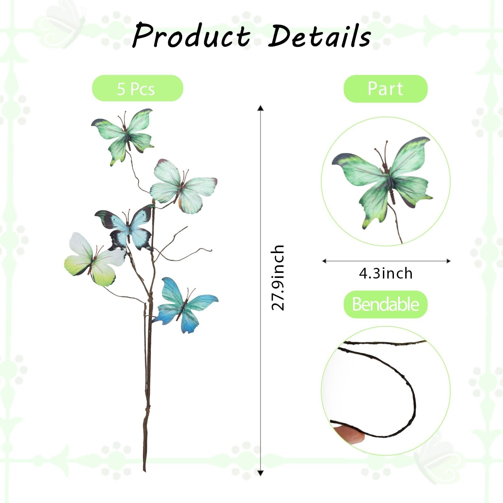 5 Pcs DIY Butterfly Decorations 5 Butterfly Branches with 30 Fake Butterflies…