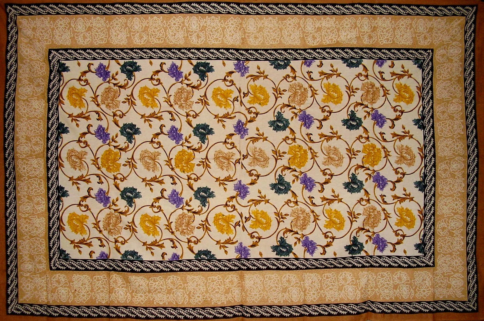 Mediterranean Floral Tapestry Cotton Bedspread 104″ x 70″ Twin Tan
