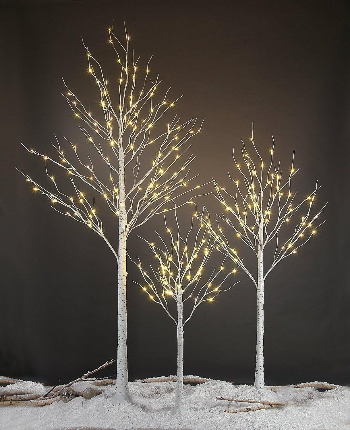 Perfect 4 Feet 6 Feet and 8 Feet Birch Tree,Warm White, for Home,Pack of 3, Fest
