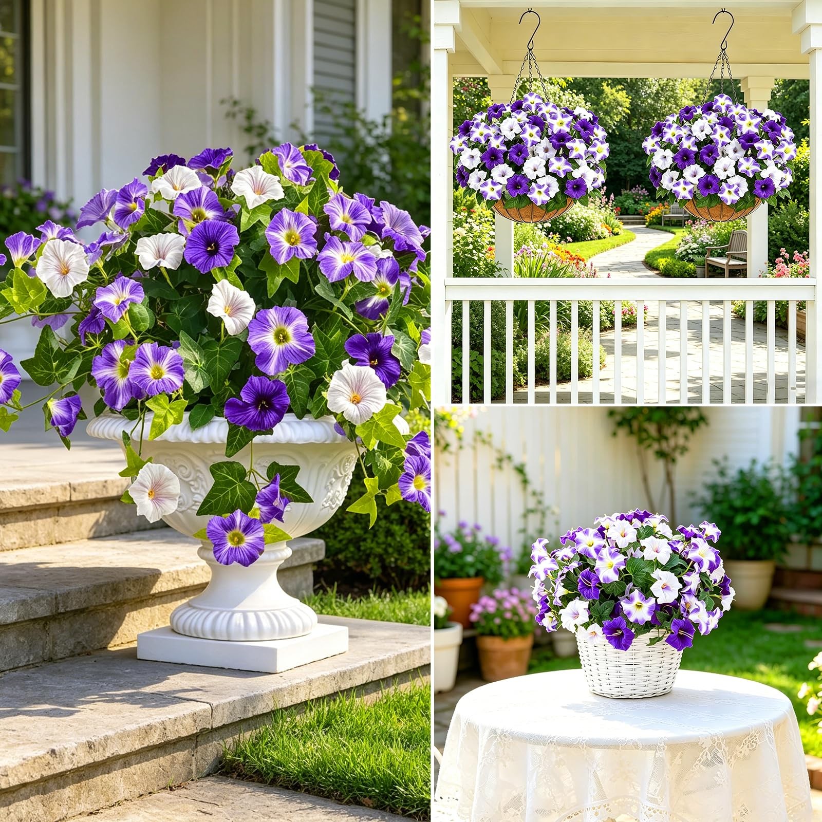 Artificial Flowers for Outdoors, 6 Bundles Fake Flowers Artificial Petunias f…
