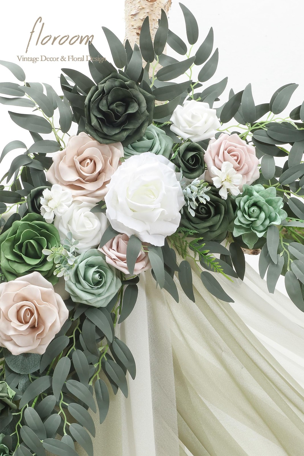 Arch Flowers with Drapes Kit (Pack of 4) – 2pcs Artificial Emerald & Sage Gre…